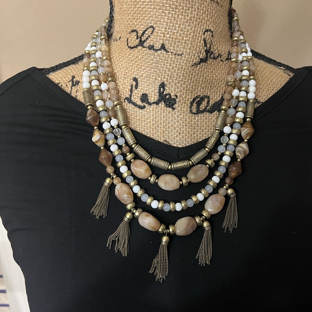 Premier Designs Brown and White Multi-Layered Necklace